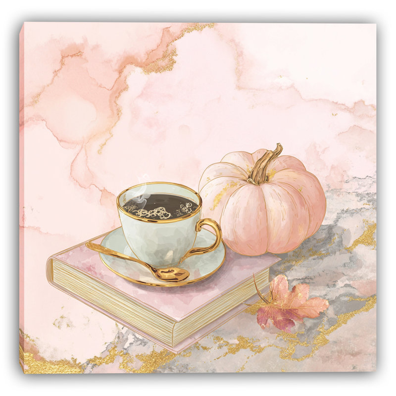«Autumn Pumpkin Coffee Break», art mural sur toile tendue, H 20 po x l 20 po