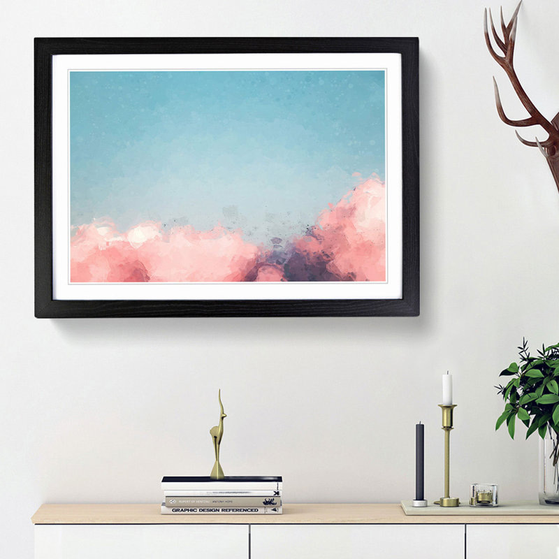 Migrating Birds in Abstract - Picture Frame Painting Print, 62cm H x 87cm W x 2cm D, Black Framed