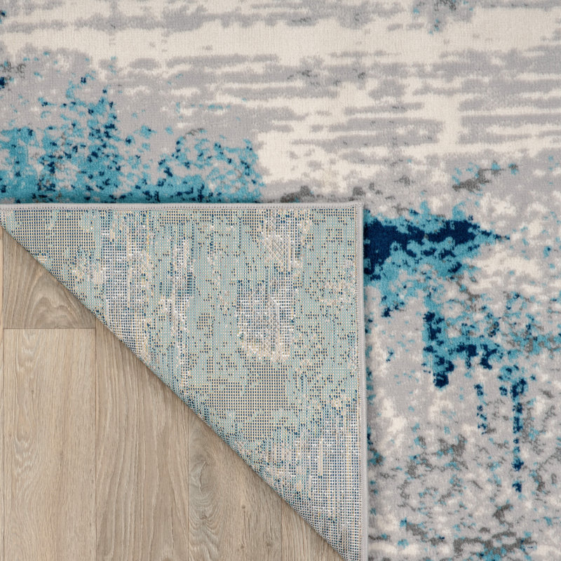 Abstract Blue/Navy/Gray Area Rug, Rectangle 2' x 3'
