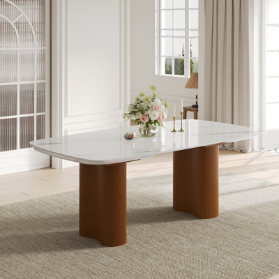 Table de salle à manger extensible 94,5 ", table de cuisine extensible 8 places avec base à double colonne romaine cannelée