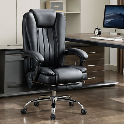 Chaise de bureau avec réglages de chaleur et de vibrations - rembourré, de fabrication, siège en cuir noir inclinable et réglable par massage, réglage de la hauteur de 3 po, confort à long terme