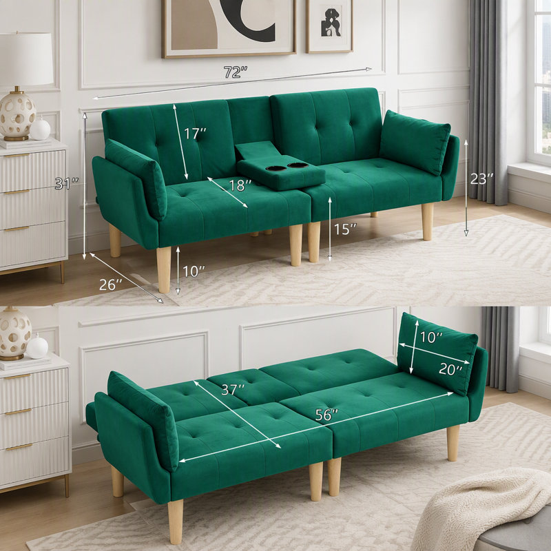 Canapé pliable 2 places en velours, Velours vert
