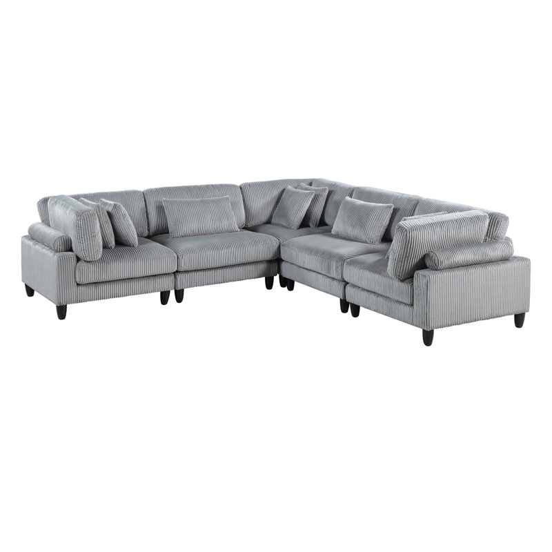 Ensemble modulaire 5 pièces 5 pièces Modulaire Velours côtelé gris 2X Fauteuils 3X Sièges d'angle Coussins doux