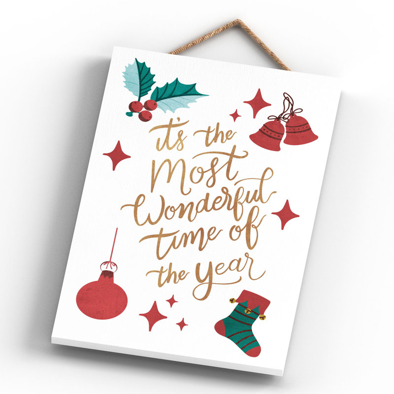 Xmas Its the Most Wonderful Time Wooden Plaque, 28.5cm H x 18.5cm W x 0.9cm D