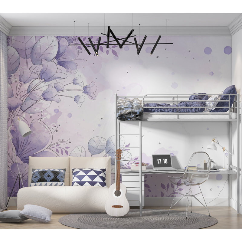 Murale pelez et collez de qualité supérieure - motif aquarelle floral, L 96 po x l 120 po