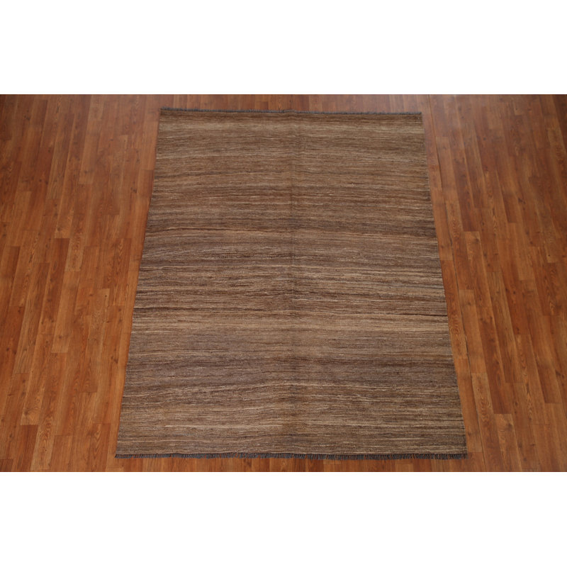 Brown Kilim Earth Tone Wool Area Rug 5x7