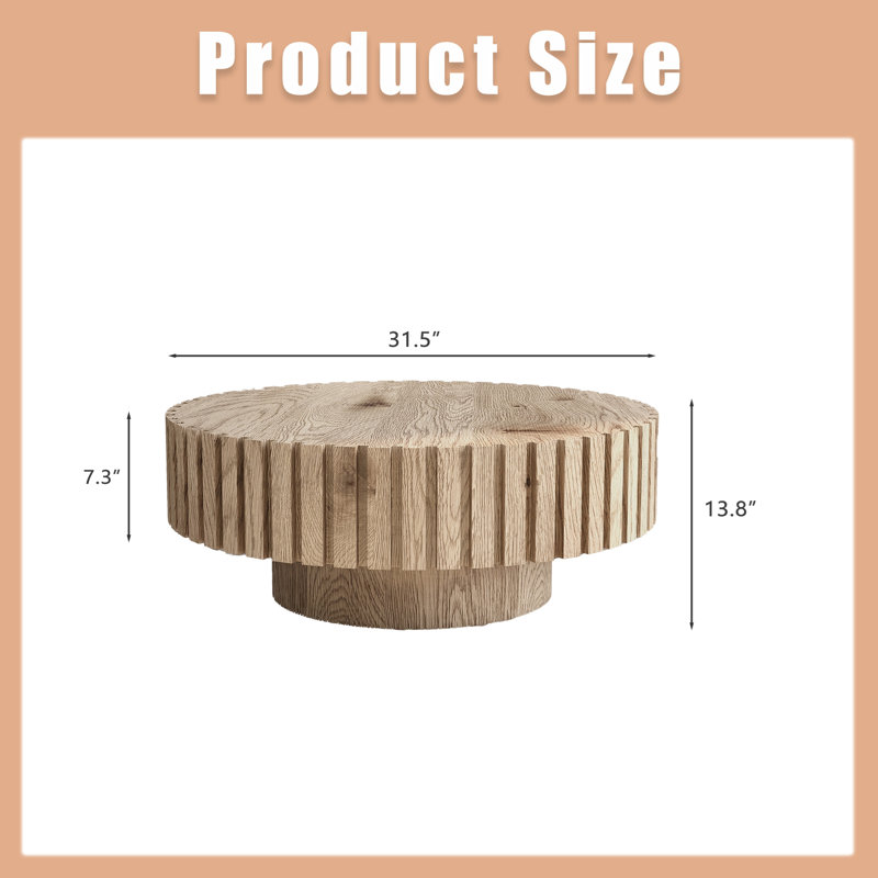 Table basse circulaire moderne de 31,4 po avec texture en bois naturel Modern, Bois