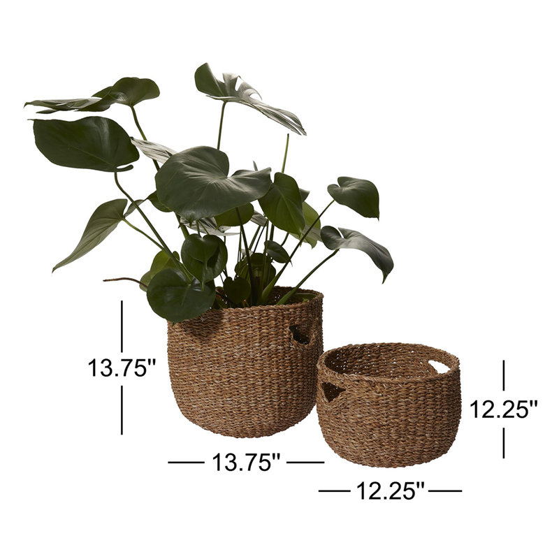 Rustic Rattan Basket With Handles - Set of 2