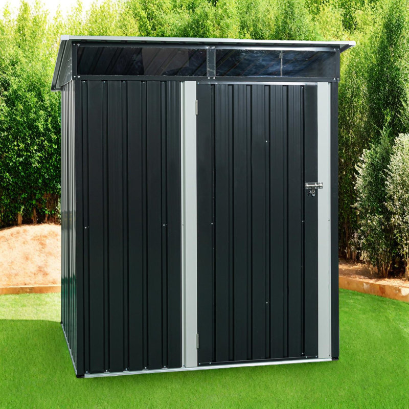 Outdoor Metal Storage Shed With Transparent Roof Panel, Black