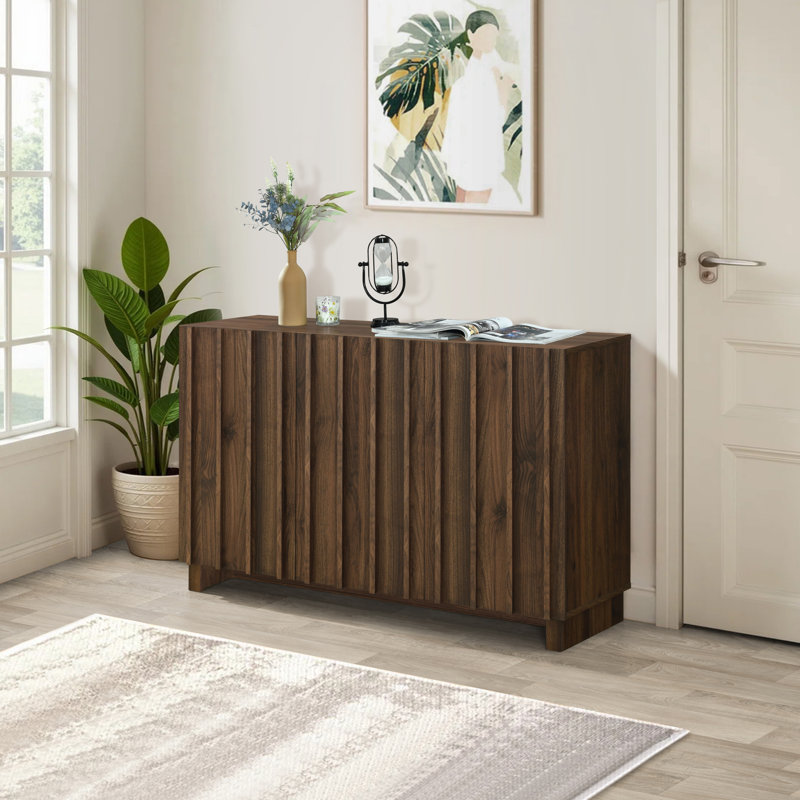 Araminta 47" W 16-Pair Fluted Shoe Storage with Vertical Fluted Front, Walnut