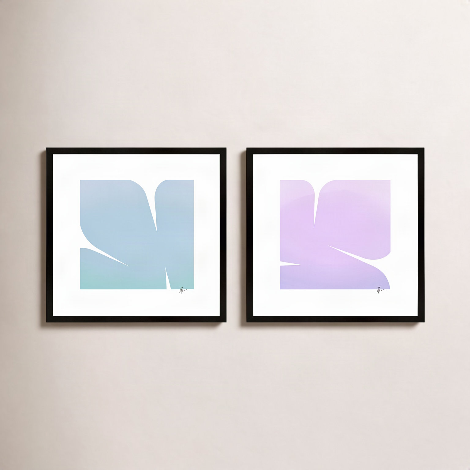 Purple & Blue Clouds. Set Of 2 by Lee Lessem, 36" H x 72" W x 1.25" D, Black Framed
