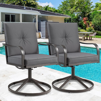 Ensemble de 2 chaises de patio pivotantes robustes, avec structure en acier et coussin épaissi, chaises de patio en métal toutes saisons pour porche de jardin extérieur