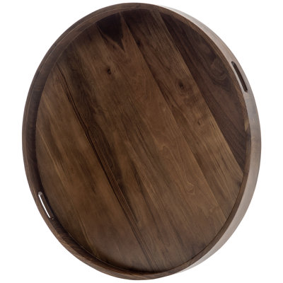 Arooj Round Solid Walnut Serving Tray