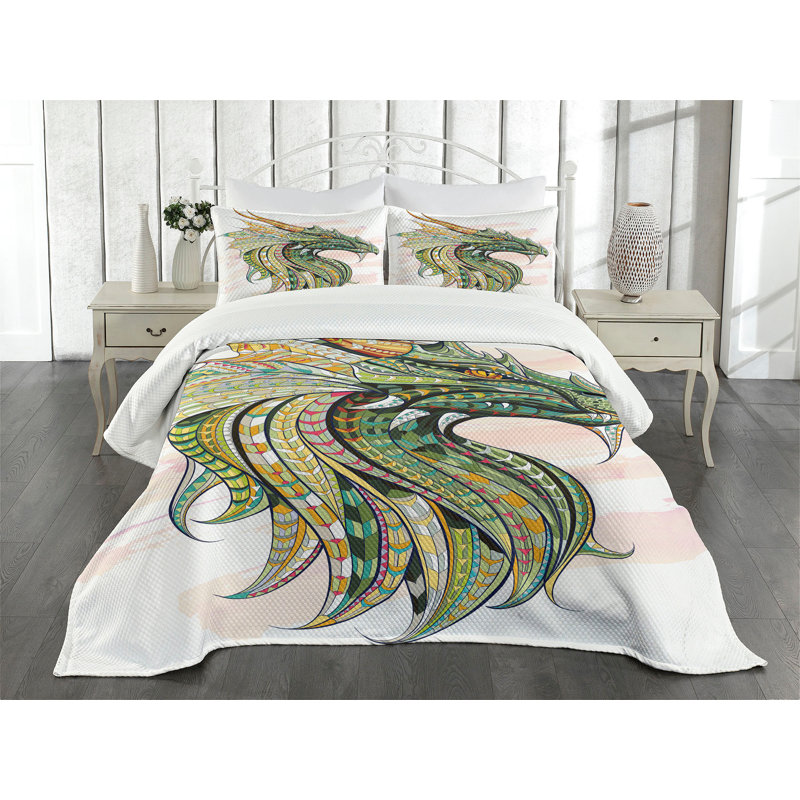 Ambesonne Dinosaur Bedspread, King Bedspread + 2 Standard Shams