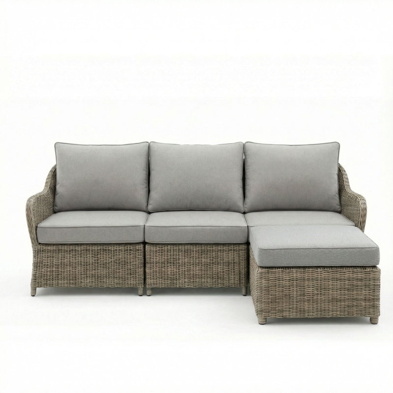 Martha Stewart Lily Pond 3 Seat All-Weather Rattan Wicker Patio Sofa With Ottoman