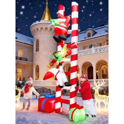 Échelle d'escalade gonflable 10 pi Père Noël, Père Noël gonflable de Noël avec lumières, Toit de Noël extérieur gonflable, Jardin gonflable de Noël