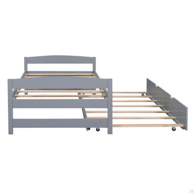 Twin Size Platform Bed with Twin Size Trundle, Gray