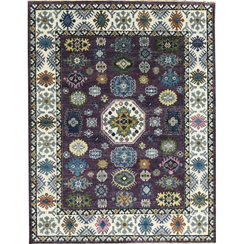Purple Hand-Knotted Wool Floral Constellation Classic Traditional Modern Contemporary Carpet Rug, 8' x 10'