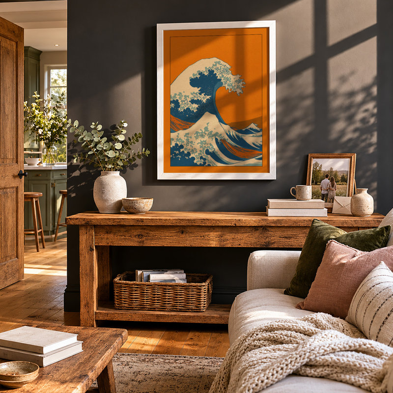 Wave in Motion Japandi - Framed Print, A1 - 84.1 x 59.4 cm, White