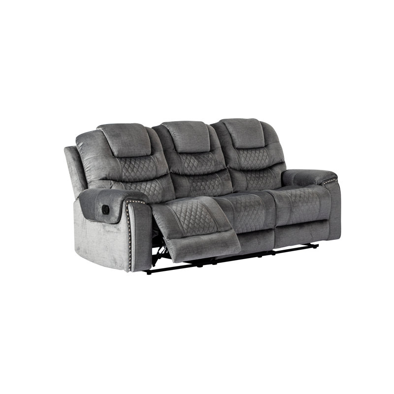 Pauling Manual Recliner Sofa, Grey Chenille Fabric, 3