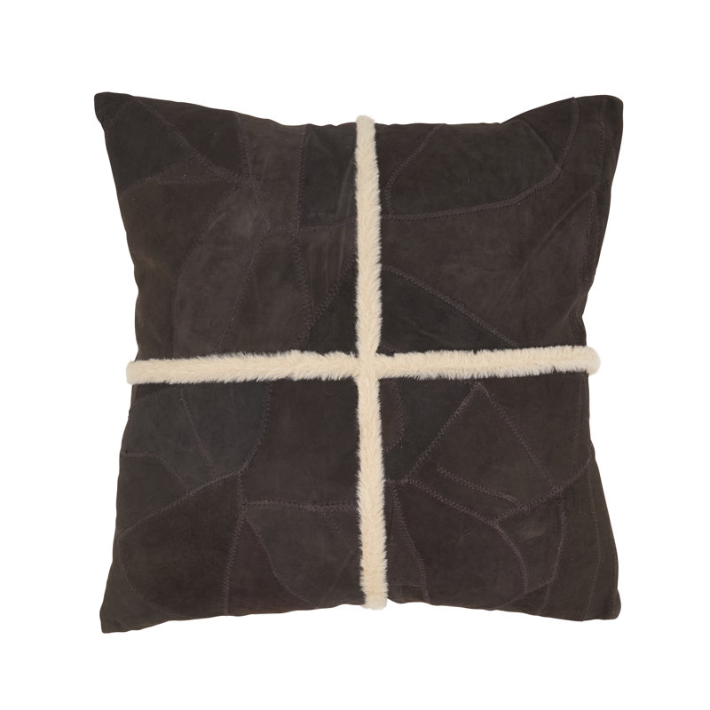 Distinctive Patchwork Leather Pillow, Polyester, Dark Brown
