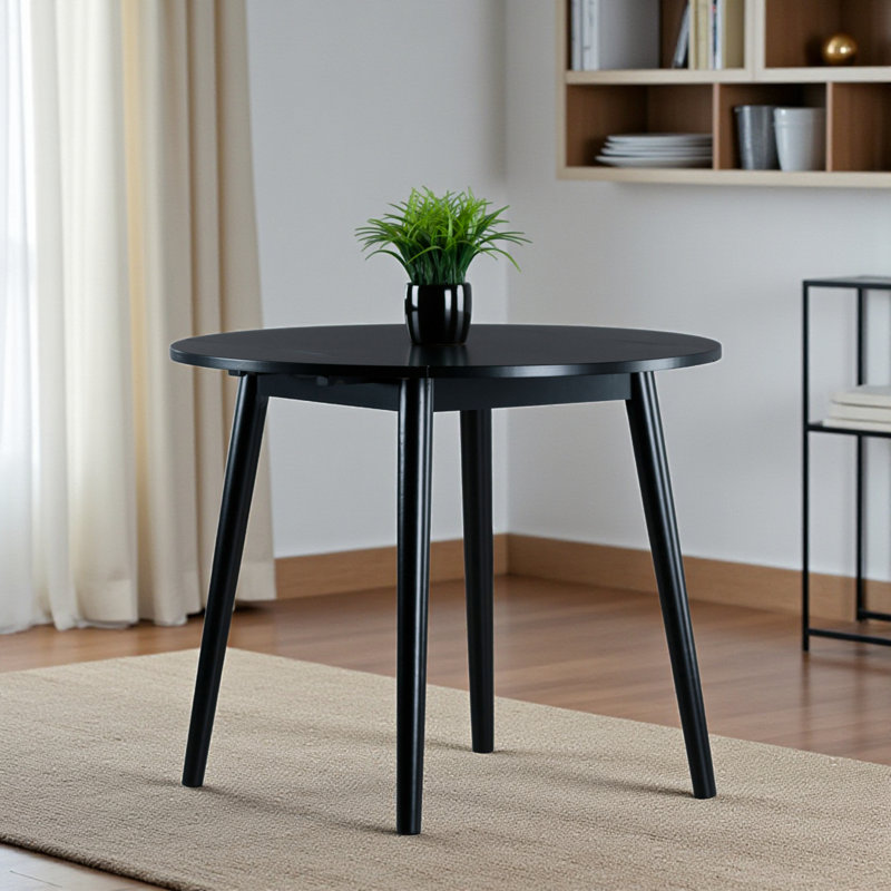 Table de salle à manger extensible Beeke avec base en bois massif noir, H 28,5 po x l 35,1 po x P 35,1 po