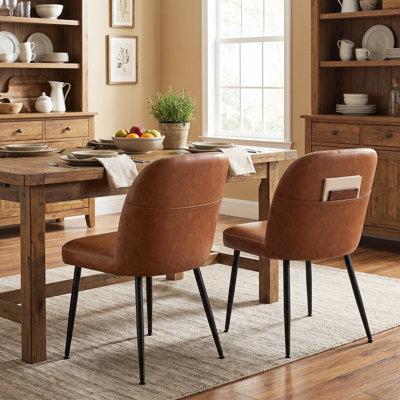 Mid-Century Modern Upholstered Dining Chairs, Synthetic Leather With Storage Pocket