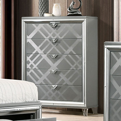 Commode en acrylique de style contemporain avec pieds en acrylique à motif de losanges embossés de style contemporain avec finition argentée