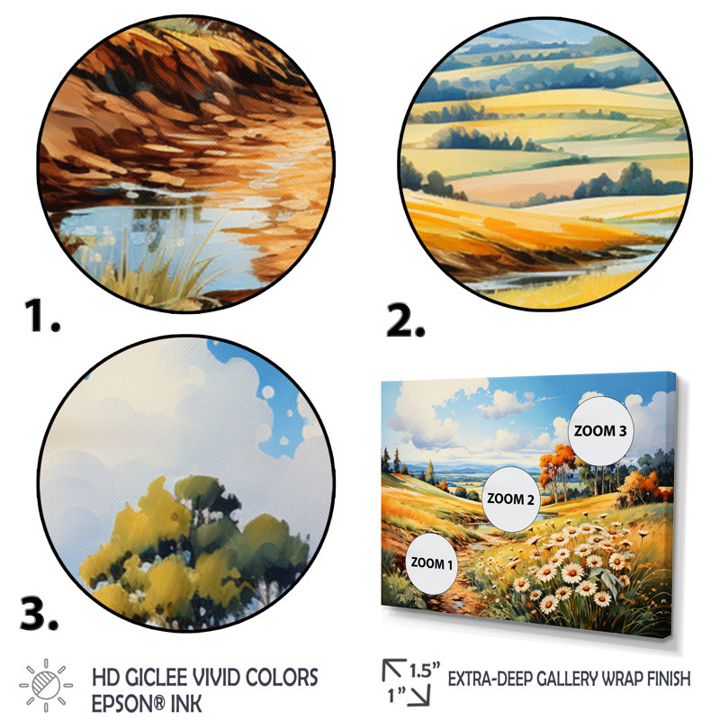 «Meadow Sunflower Symphony» sur toile, Cadre photo blanc, H 16 po x l 32 po x P 1 po
