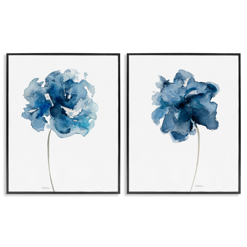 "Abstract Blue Single Blooms", ensemble de 2 giclées sur toile grises, design par Carol Robinson, H 14 po x l 22 po