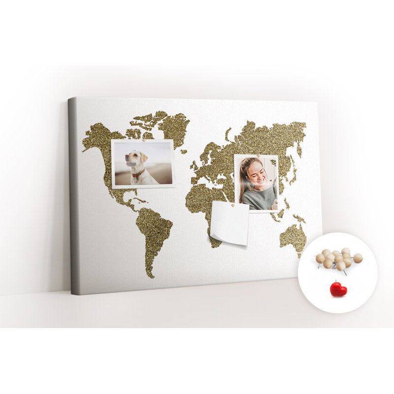 Wall Mounted bulletin board print home decor kitchen notice board home office corkboard World map
