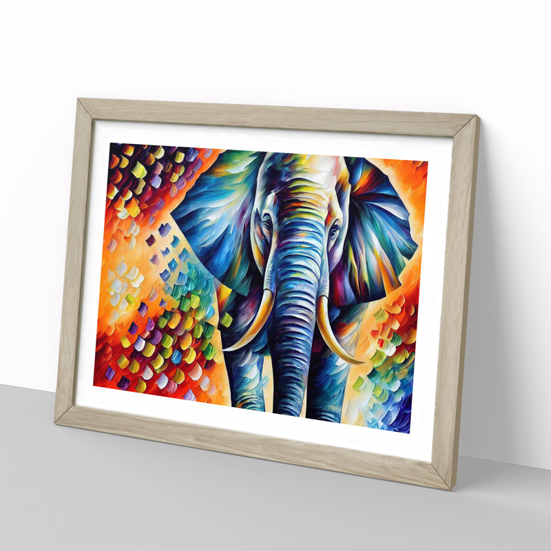 Elephant Abstract - Single Picture Frame Painting, Oak , 34cm H x 46cm W x 2cm D