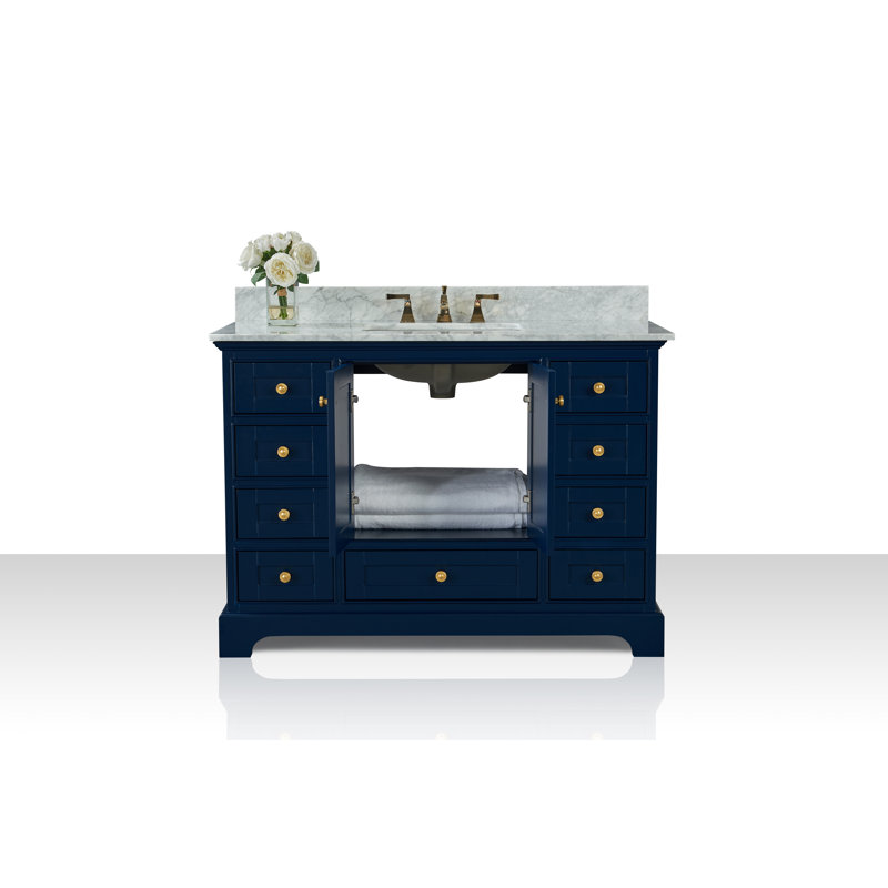Audrey 48'' W Single Vanity, Carrara White, Brushed Nickel, Sapphire Gray