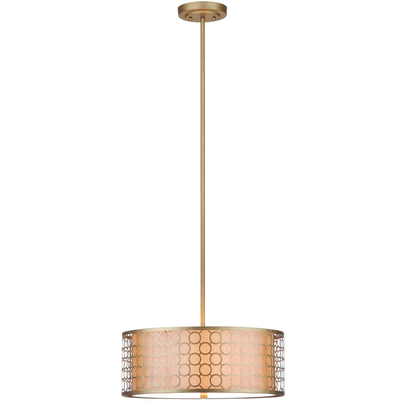 Romantic Geometric Gold Drum Pendant Light 18" Diameter