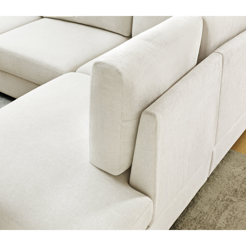 100Inch Upholstered Chenille L-Shaped Sofa, White