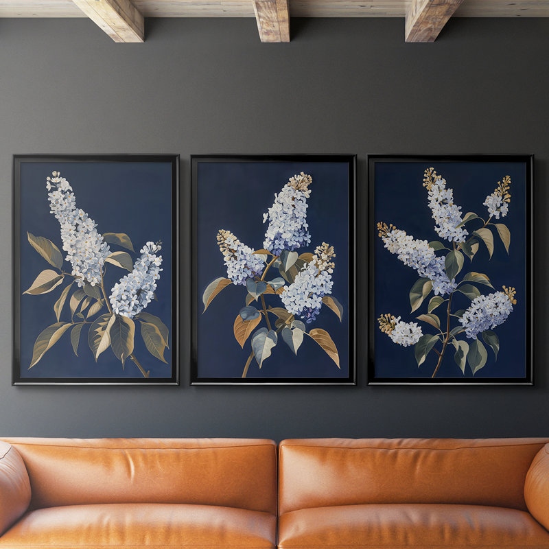 FLORAL Series CLX - Toile tendue avec châssis sur mesure - 3 pièces, Noir, noir, noir, noir, H 30 po x l 63 po