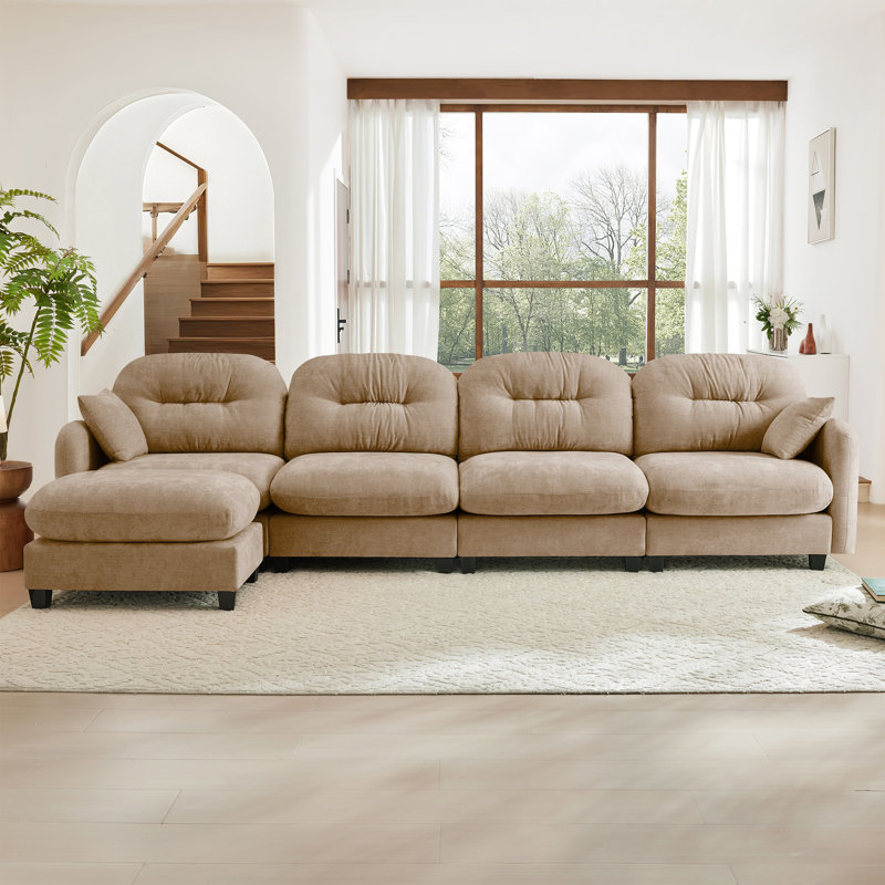 Canapé modulaire modulaire en L à 4 places avec repose-pieds, Chenille chameau