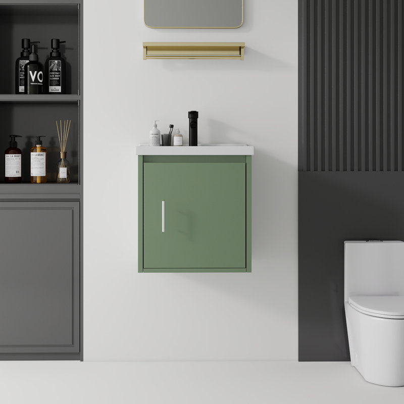 20, flottant, meuble-lavabo de salle de bain avec lavabo, avec porte à fermeture en douceur, lavabo en céramique, contreplaqué