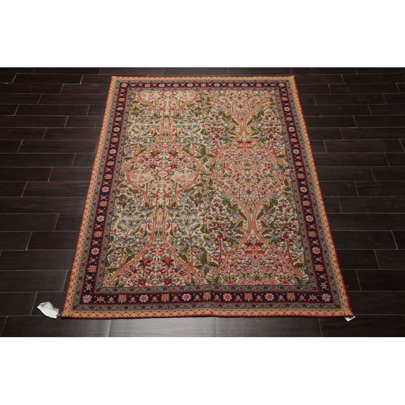 Tapis traditionnel ivoire en laine tissé à la main 5 pi 7 po x 8 pi