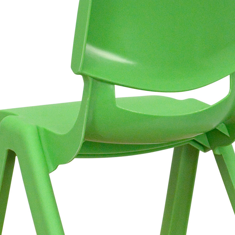 Chaise d'école empilable en plastique avec une hauteur d'assise de 30 cm (12 pouces)., H 22 po x l 13,25 po x P 15 po, Vert
