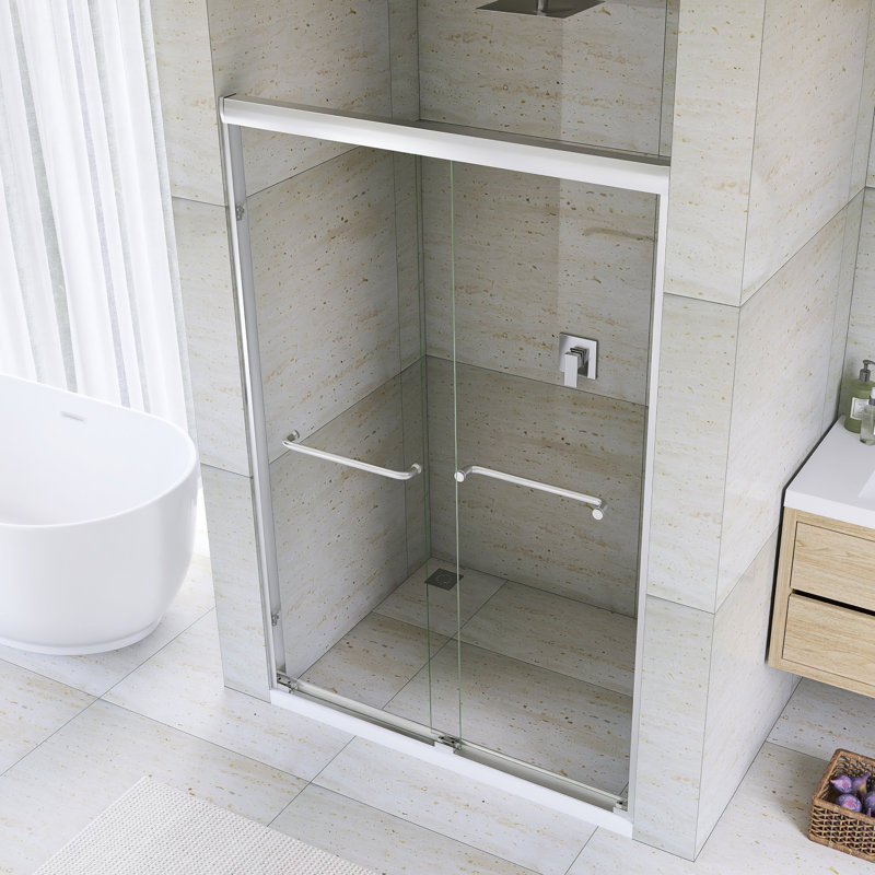 44-48 "W X 72" H Aluminum Frame Double Sliding Shower Door In Brushed Nickel Finish, Brushed Nickel