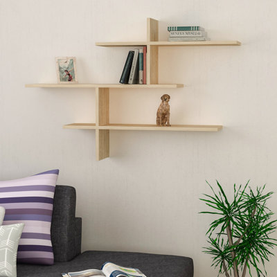 Modern Wall Shelf - Oak Color, 125 x 80 x 20 cm, 100% Melamine Coated Particle Board, Thickness: 0 cm, Holds Up to 4 kg, Scandinavian Design, For Home Decor & Storage Solutions