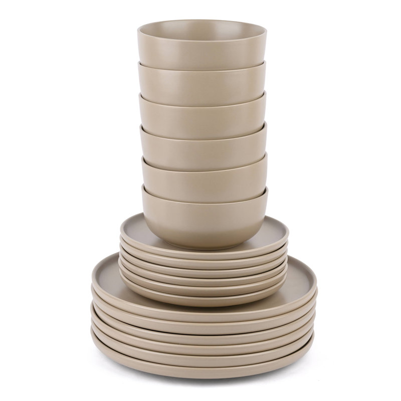 Waterside 18pc Solid Colour Coupe Porcelain Dinner Set, Beige