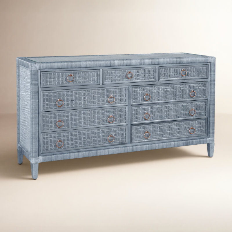 Naples 9 Drawer 64'' W Dresser, Sea Glass, Brass, Yes