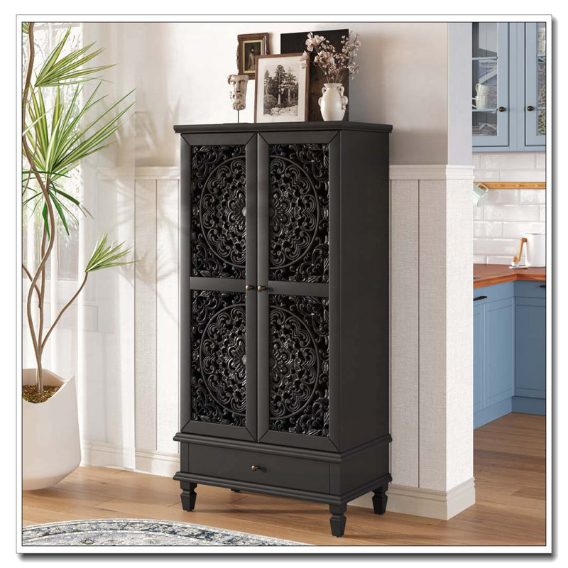 55'' Tall Storage Cabinet with Drawer, Black