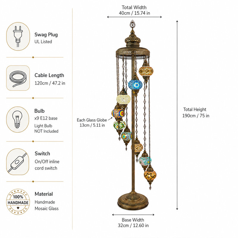Lampe turque sur pied Bungalow Rose Mert, Multicolore
