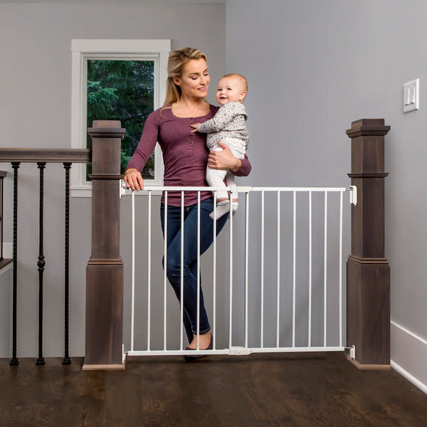 White Adjustable Metal Stairway Safety Gate