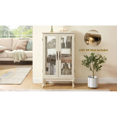 Vitrine 2 portes avec portes en verre trempé, armoires de terrasse avec panneau arrière en miroir et tablettes réglables, vitrine éclairée pour la maison, ampoule de bureau incluse