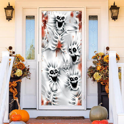 Décoration d'Halloween porte de squelette 3D, scène de maison hantée effrayante pour fête, garage, fenêtre et décoration murale