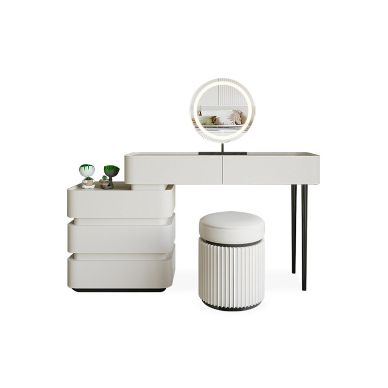 Coiffeuse de maquillage avec miroir lumineux, 5 tiroirs, prise de courant